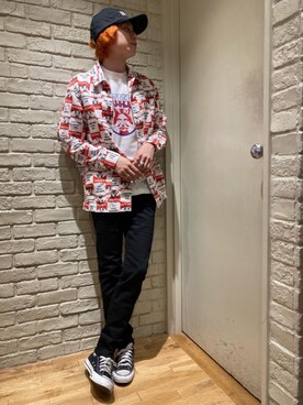 「アイテム（カバーオール、レッド系）」を使った、Mitsuさん（メンズ・170cm）の秋コーディネート