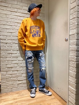 「HYSTERIC GLAMOUR（ヒステリックグラマー）のHYS WHISKY柄 刺繍キャップ（キャップ）」を使った、Mitsuさん（メンズ・170cm）の秋コーディネート