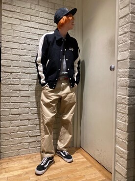 「HYSTERIC GLAMOUR（ヒステリックグラマー）のHYS WHISKY柄 刺繍キャップ（キャップ）」を使った、Mitsuさん（メンズ・170cm）の秋コーディネート