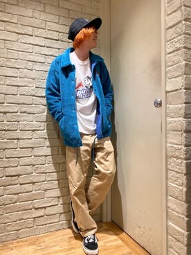 「HYSTERIC GLAMOUR（ヒステリックグラマー）のHYS WHISKY柄 刺繍キャップ（キャップ）」を使った、Mitsuさん（メンズ・170cm）の秋コーディネート