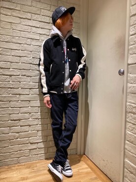 「HYSTERIC GLAMOUR（ヒステリックグラマー）のHYS WHISKY柄 刺繍キャップ（キャップ）」を使った、Mitsuさん（メンズ・170cm）の秋コーディネート