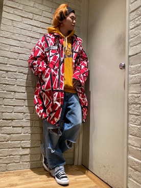 「アイテム（ミリタリージャケット、レッド系）」を使った、Mitsuさん（メンズ・170cm）の秋コーディネート