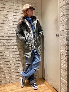 「HYSTERIC GLAMOUR（ヒステリックグラマー）のアイテム（バンダナ/スカーフ）」を使った、Mitsuさん（メンズ・170cm）の冬コーディネート