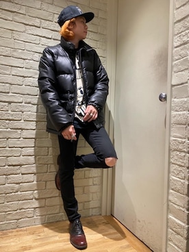 「HYSTERIC GLAMOUR（ヒステリックグラマー）のHYS WHISKY柄 刺繍キャップ（キャップ）」を使った、Mitsuさん（メンズ・170cm）の冬コーディネート