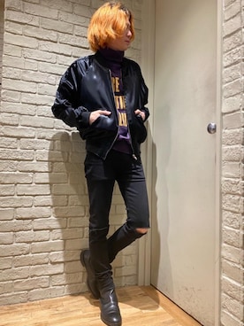 「スキニー」｜「アイテム（スカジャン）」を使った、Mitsuさん（メンズ・170cm）の冬コーディネート