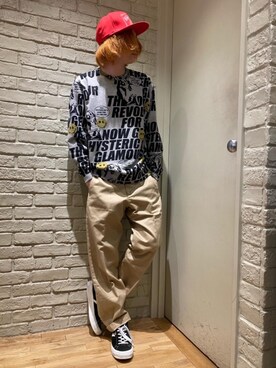 「HYSTERIC GLAMOUR（ヒステリックグラマー）のHYS WHISKY柄 刺繍キャップ（キャップ）」を使った、Mitsuさん（メンズ・170cm）の冬コーディネート