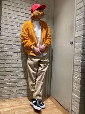 「HYSTERIC GLAMOUR（ヒステリックグラマー）のHYS WHISKY柄 刺繍キャップ（キャップ）」を使った、Mitsuさん（メンズ・170cm）の冬コーディネート