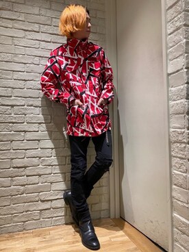 「アイテム（ミリタリージャケット、レッド系）」を使った、Mitsuさん（メンズ・170cm）の冬コーディネート