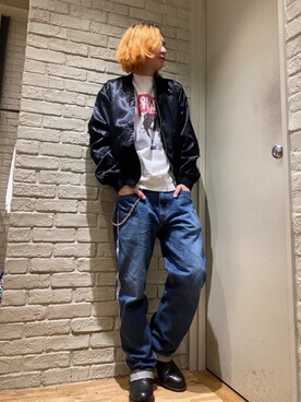 「HYSTERIC GLAMOUR（ヒステリックグラマー）のアイテム（スカジャン）」を使った、Mitsuさん（メンズ・170cm）の春コーディネート