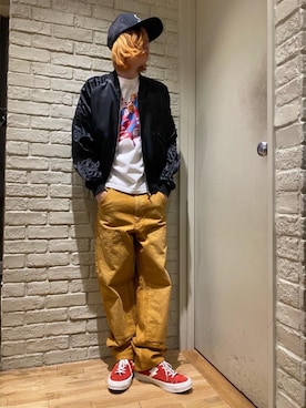 「HYSTERIC GLAMOUR（ヒステリックグラマー）のアイテム（スカジャン）」を使った、Mitsuさん（メンズ・170cm）の春コーディネート