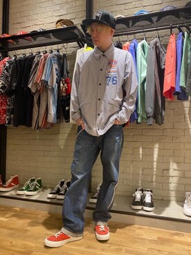 「HYSTERIC GLAMOUR（ヒステリックグラマー）のHYS WHISKY柄 刺繍キャップ（キャップ）」を使った、Mitsuさん（メンズ・170cm）の春コーディネート