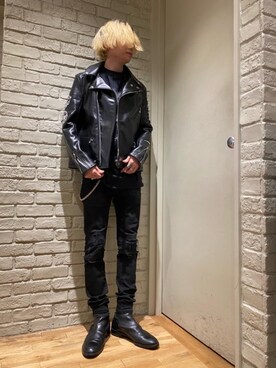 「ロックコーデ」｜「アイテム（ライダースジャケット）」を使った、Mitsuさん（メンズ・170cm）の秋コーディネート