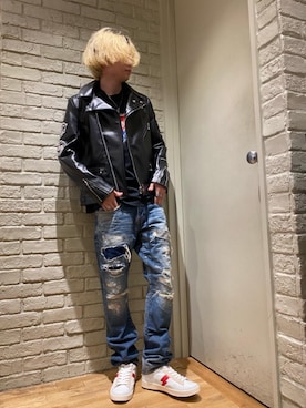 「ロックコーデ」｜「アイテム（ライダースジャケット）」を使った、Mitsuさん（メンズ・170cm）の秋コーディネート