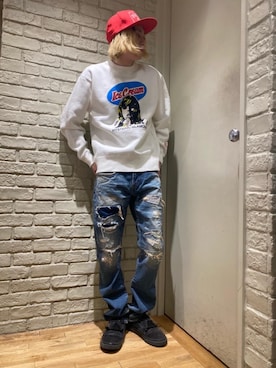 「HYSTERIC GLAMOUR（ヒステリックグラマー）のHYS WHISKY柄 刺繍キャップ（キャップ）」を使った、Mitsuさん（メンズ・170cm）の冬コーディネート