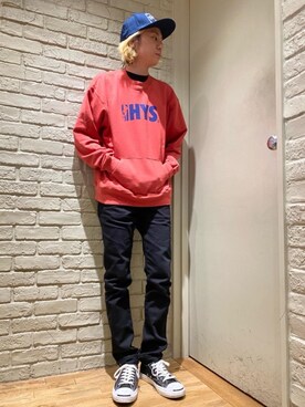 「HYSTERIC GLAMOUR（ヒステリックグラマー）のHYS WHISKY柄 刺繍キャップ（キャップ）」を使った、Mitsuさん（メンズ・170cm）の冬コーディネート