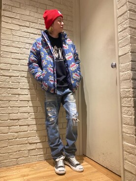 「コラボレーション」｜「アイテム（ライダースジャケット）」を使った、Mitsuさん（メンズ・170cm）の冬コーディネート