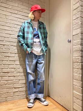 「HYSTERIC GLAMOUR（ヒステリックグラマー）のHYS WHISKY柄 刺繍キャップ（キャップ）」を使った、Mitsuさん（メンズ・170cm）の春コーディネート