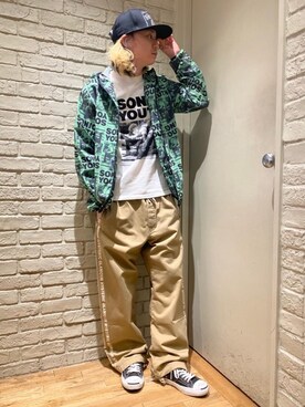 「HYSTERIC GLAMOUR（ヒステリックグラマー）のHYS WHISKY柄 刺繍キャップ（キャップ）」を使った、Mitsuさん（メンズ・170cm）の春コーディネート