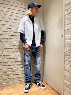 「HYSTERIC GLAMOUR（ヒステリックグラマー）のHYS WHISKY柄 刺繍キャップ（キャップ）」を使った、Mitsuさん（メンズ・170cm）の春コーディネート