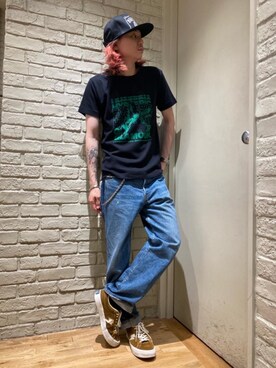 「HYSTERIC GLAMOUR（ヒステリックグラマー）のHYS WHISKY柄 刺繍キャップ（キャップ）」を使った、Mitsuさん（メンズ・170cm）の夏コーディネート