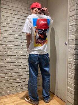 「HYSTERIC GLAMOUR（ヒステリックグラマー）のHYS WHISKY柄 刺繍キャップ（キャップ）」を使った、Mitsuさん（メンズ・170cm）の秋コーディネート