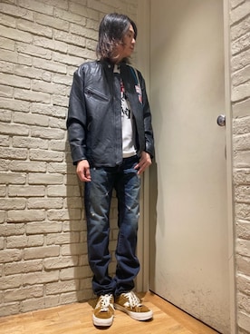 「HYSTERIC GLAMOUR（ヒステリックグラマー）のアイテム（ライダースジャケット）」を使った、Mitsuさん（メンズ・170cm）の秋コーディネート