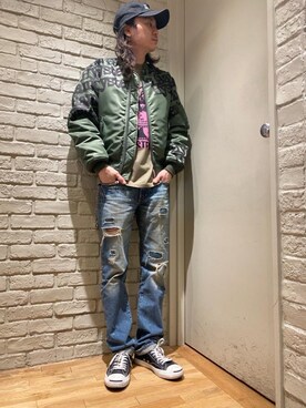 「HYSTERIC GLAMOUR（ヒステリックグラマー）のアイテム（MA-1）」を使った、Mitsuさん（メンズ・170cm）の冬コーディネート