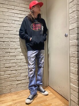 「HYSTERIC GLAMOUR（ヒステリックグラマー）のHYS WHISKY柄 刺繍キャップ（キャップ）」を使った、Mitsuさん（メンズ・170cm）の冬コーディネート