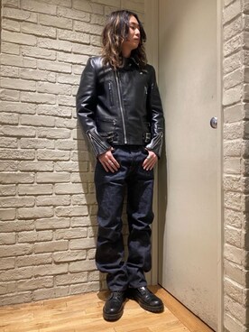 「HYSTERIC GLAMOUR（ヒステリックグラマー）のアイテム（ライダースジャケット）」を使った、Mitsuさん（メンズ・170cm）の冬コーディネート
