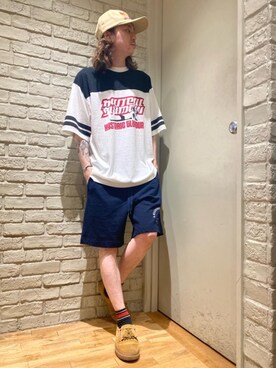「ﾋﾞｯｸﾞｼﾙｴｯﾄ」｜「アイテム（帽子）」を使った、Mitsuさん（メンズ・170cm）の夏コーディネート