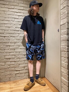 「HYSTERIC GLAMOUR（ヒステリックグラマー）のHYS WHISKY柄 刺繍キャップ（キャップ）」を使った、Mitsuさん（メンズ・170cm）の夏コーディネート