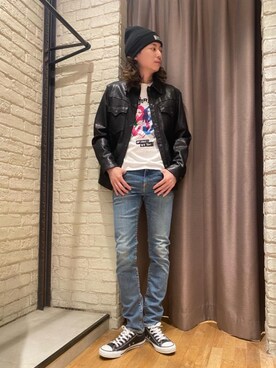 「レザーコーデ」｜「アイテム（帽子）」を使った、Mitsuさん（メンズ・170cm）の秋コーディネート