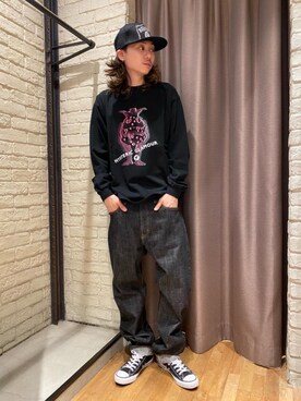 「HYSTERIC GLAMOUR（ヒステリックグラマー）のHYS WHISKY柄 刺繍キャップ（キャップ）」を使った、Mitsuさん（メンズ・170cm）の秋コーディネート