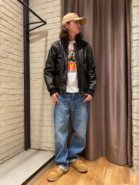 「レザーコーデ」｜「アイテム（ブルゾン）」を使った、Mitsuさん（メンズ・170cm）の秋コーディネート
