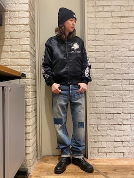 「HYSTERIC GLAMOUR（ヒステリックグラマー）のアイテム（スカジャン）」を使った、Mitsuさん（メンズ・170cm）の秋コーディネート