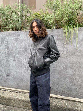 「レザーコーデ」｜「アイテム（ブルゾン）」を使った、Mitsuさん（メンズ・170cm）の秋コーディネート