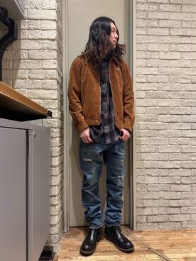 「シャツ 」｜「アイテム（ブーツ）」を使った、Mitsuさん（メンズ・170cm）の冬コーディネート