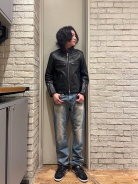「HYSTERIC GLAMOUR（ヒステリックグラマー）のアイテム（ライダースジャケット）」を使った、Mitsuさん（メンズ・170cm）の秋コーディネート