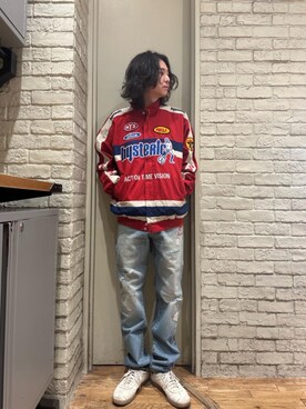 「アイテム（その他アウター、レッド系）」を使った、Mitsuさん（メンズ・170cm）の秋コーディネート