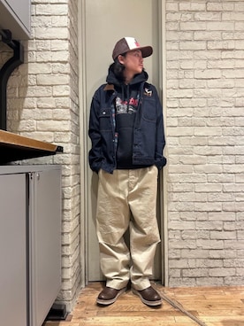 「ワイドパンツ 」｜「アイテム（デニムジャケット）」を使った、Mitsuさん（メンズ・170cm）の冬コーディネート