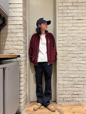 「アイテム（その他アウター、レッド系）」を使った、Mitsuさん（メンズ・170cm）の冬コーディネート