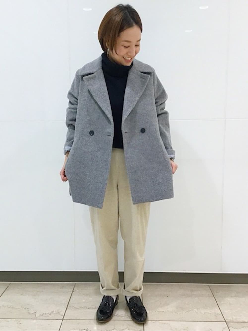 美品■human woman◆アルパカ混シャギーシャギーハーフコート ピーコート human woman（ヒューマンウーマン）の「◇アルパカ混シャギー