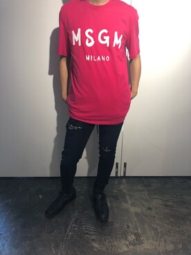 MSGM（エムエスジーエム）のTシャツ/カットソー（ピンク系）を使った 
