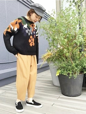 「アイテム（パンツ、イエロー系）」を使った、moritaさん（レディース・159cm）の冬コーディネート