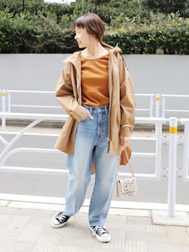 「アイテム（その他アウター、イエロー系）」を使った、moritaさん（レディース・159cm）の冬コーディネート