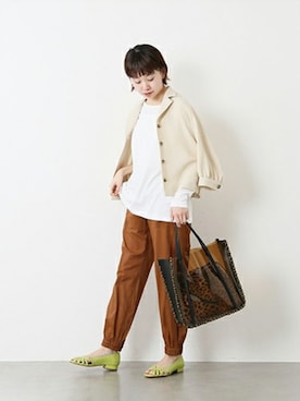 「アイテム（サンダル、グリーン系）」を使った、moritaさん（レディース・159cm）の夏コーディネート