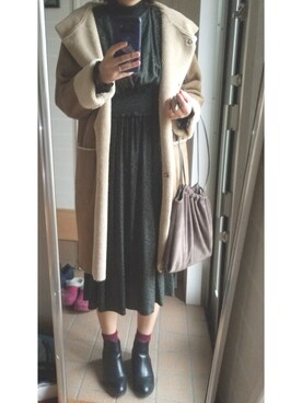 「no brand（ノーブランド）のアイテム（ムートンコート）」を使った、t︎︎︎︎︎☺︎m︎︎︎︎︎omin*さん（レディース・164cm）の冬コーディネート