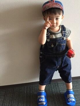 「SHIPS KIDS（シップスキッズ）のアイテム（オールインワン・サロペット）」を使った、DJ GAKUさん（キッズ・80cm）の春コーディネート