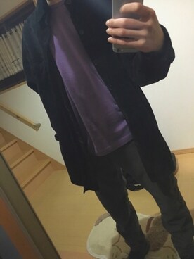 「パープル×黒」｜「アイテム（その他アウター）」を使った、まろんさん（メンズ・176cm）の春コーディネート