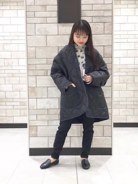 「coen（コーエン）のアイテム（ノーカラージャケット）」を使った、coen Hiramaさん（レディース・148cm）の冬コーディネート